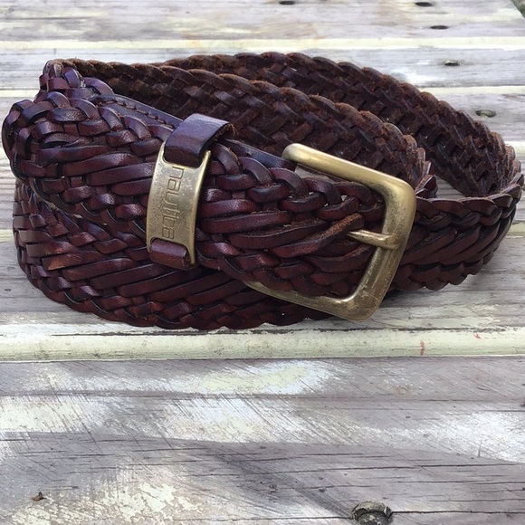 Nautica Braided Leather Belt Dark Brown L 36/90 - Picture 1 of 6